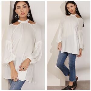 Free People Drift Away White Cold Shoulder Balloon Sleeves Tunic Dress Medium